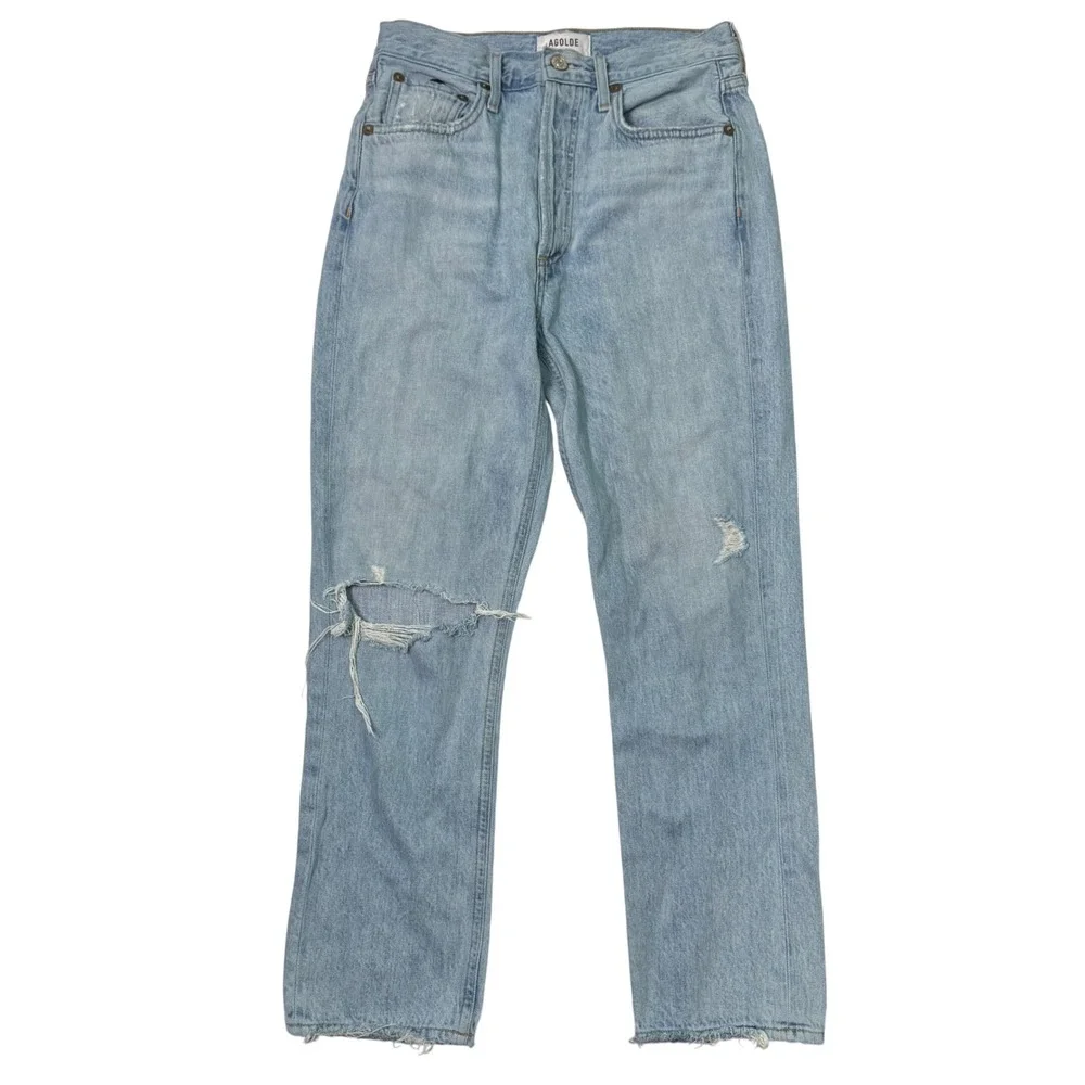 Agolde Riley Crop High Rise Straight Jeans Women's Size 26 Distressed - Picture 2 of 8